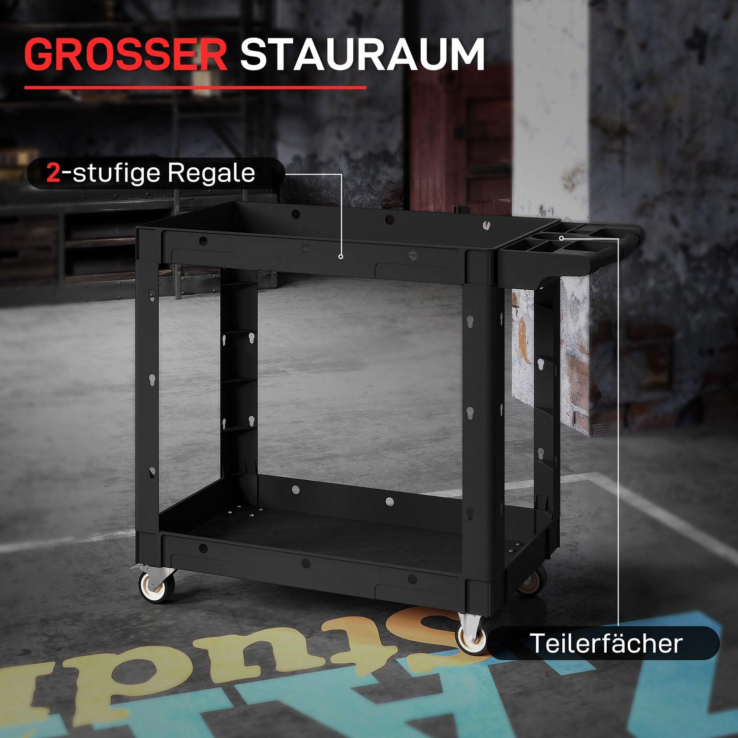 Northio Chariot à outils, étagères à 2 niveaux, poignée, roulettes, plastique, noir  