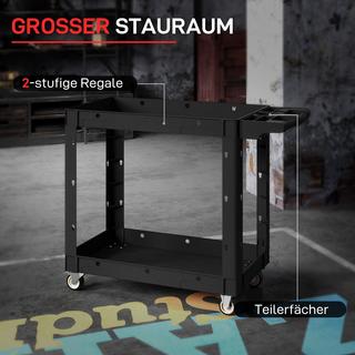 Northio Chariot à outils, étagères à 2 niveaux, poignée, roulettes, plastique, noir  