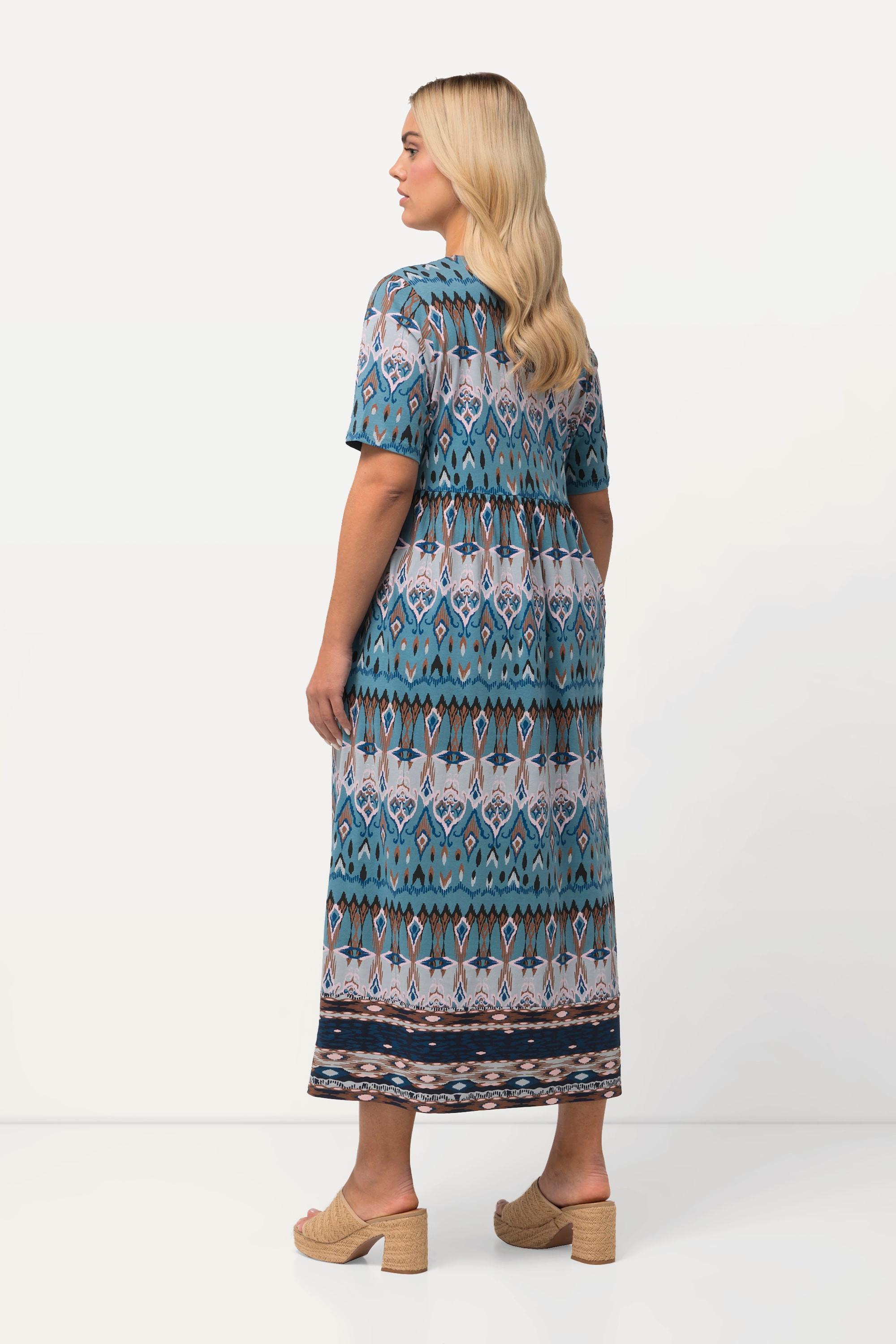 Ulla Popken Robe Maxi Col Rond Manches Courtes Ligne A  