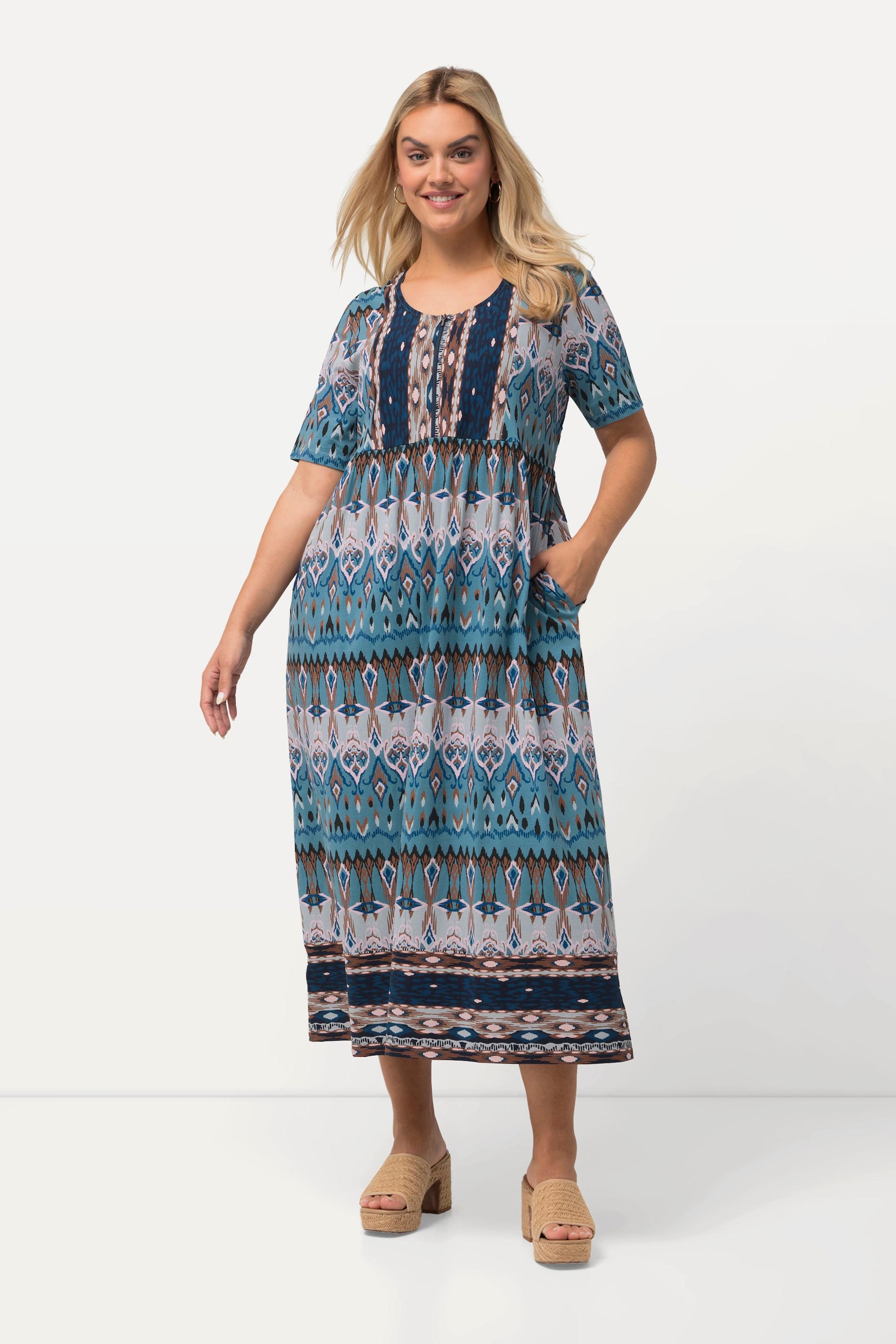 Ulla Popken Robe Maxi Col Rond Manches Courtes Ligne A  