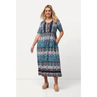 Ulla Popken Robe Maxi Col Rond Manches Courtes Ligne A  