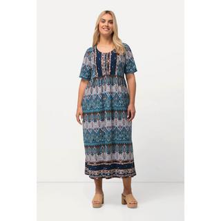 Ulla Popken Robe Maxi Col Rond Manches Courtes Ligne A  