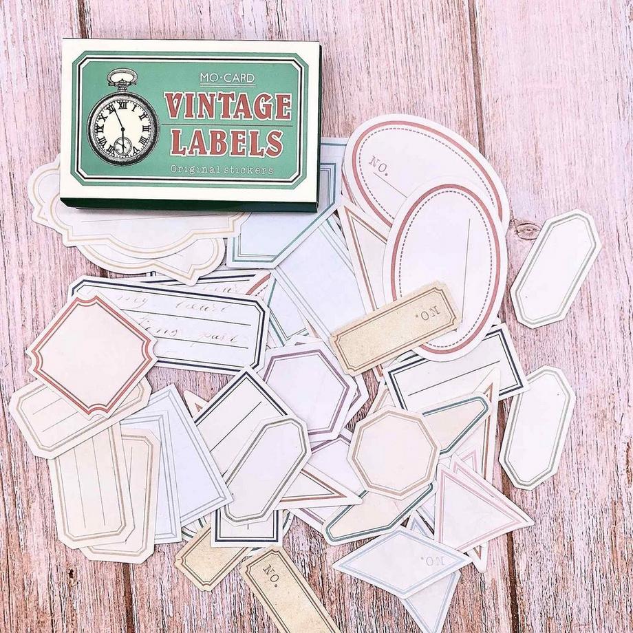 eStore 60x Aufkleberetiketten in Box, Vintage - Nr. 4  