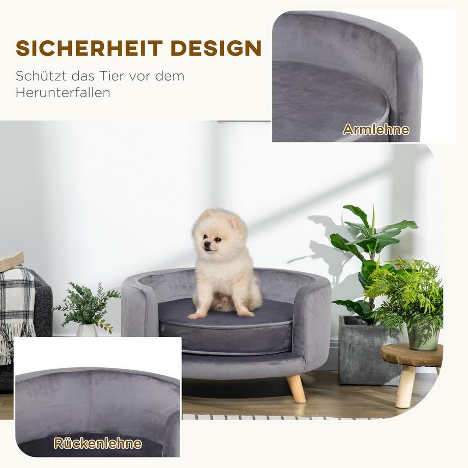 Northio  Haustiersofa Sofa für mittelgroße Hunde, erhöhtes Hundebett mit Holzrahmen, Grau, 68x68x35cm 