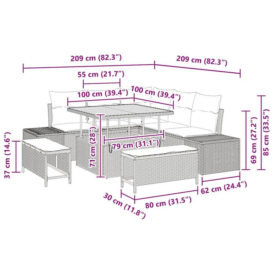 VidaXL Ensemble de canapé de jardin poly rattan  