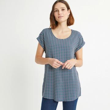 Bedruckte Bluse mit rundem Ausschnitt & kurzen Ärmeln