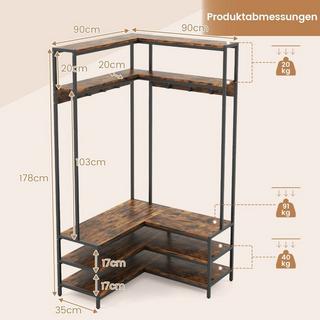 Northix Eck-Garderobenständer mit Sitzbank L-förmiger Kleiderständer mit offenen Ablagen 90 x 90 x 178 cm Rustikales Braun  
