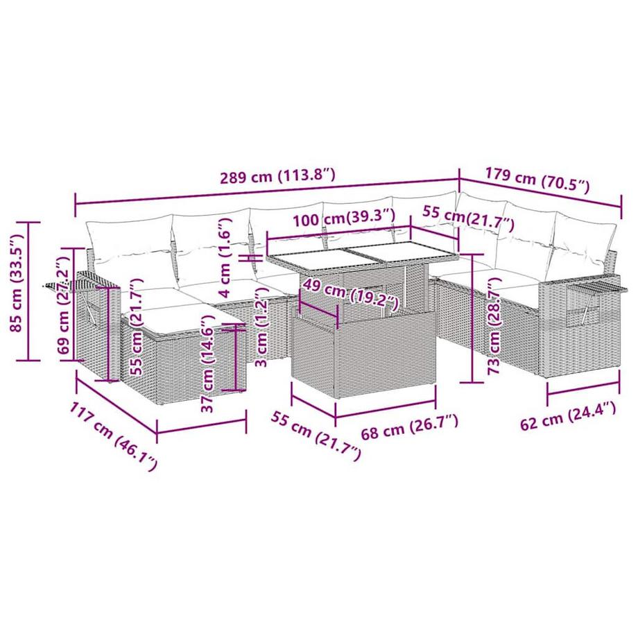 VidaXL Ensemble de canapés de jardin rotin synthétique  