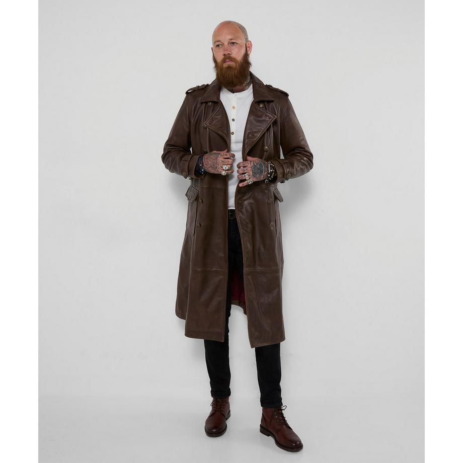 Langer Military-Ledermantel