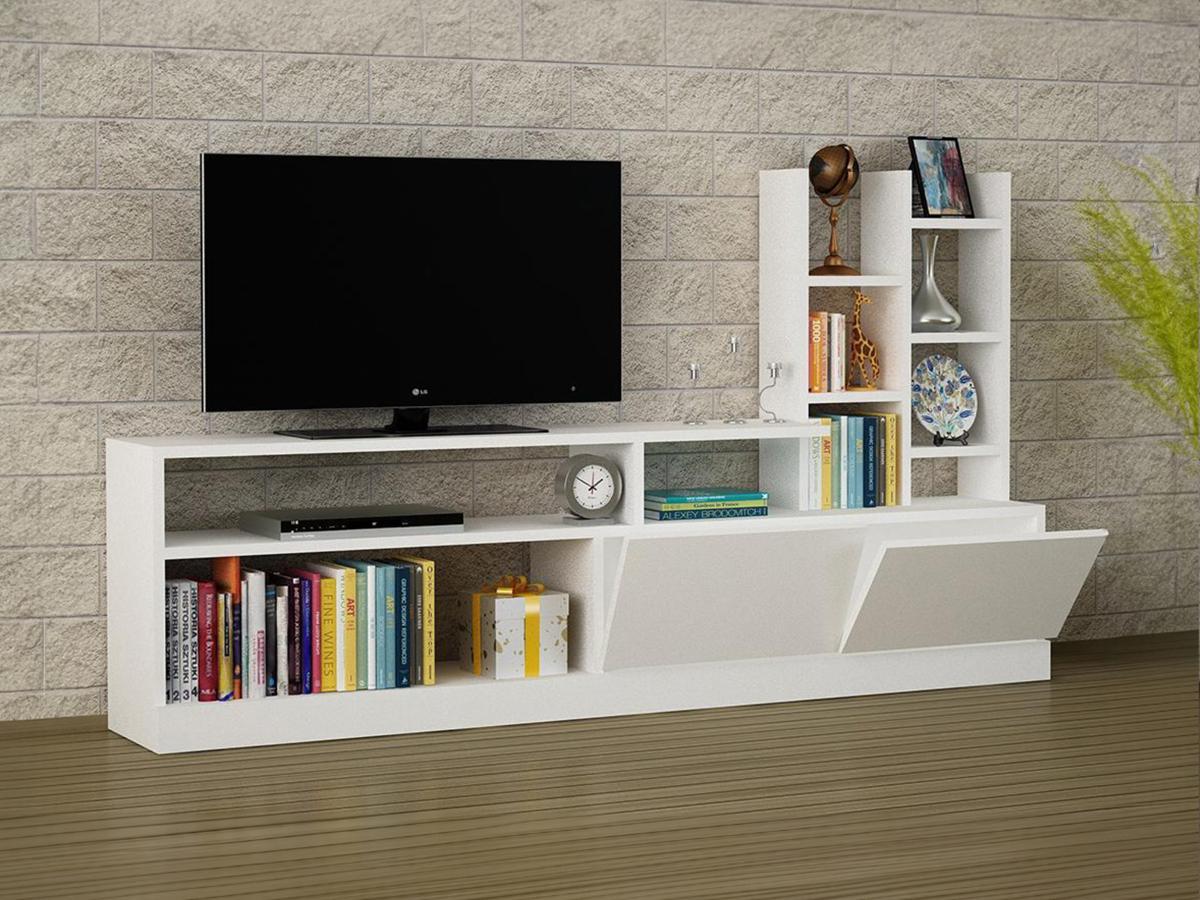 Vente-unique TV Möbel TV-Wand mit Stauraum - Weiß - FIDANA  