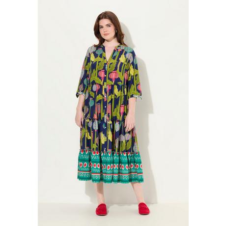 Ulla Popken  Robe midi avec boutons, col montant et décolleté en V, manches 3/4 