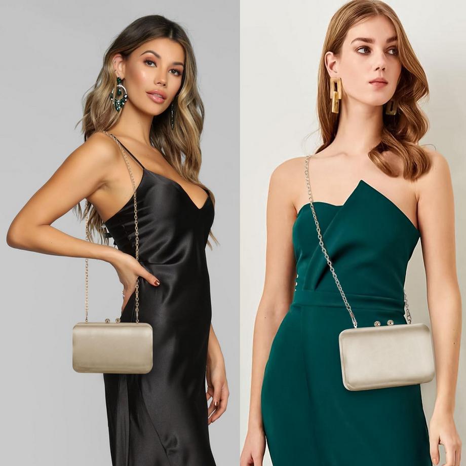 Only-bags.store Élégante Pochette de Soirée en Satin Sac à Main Vintage Sac à Bandoulière Soyeux Rétro  