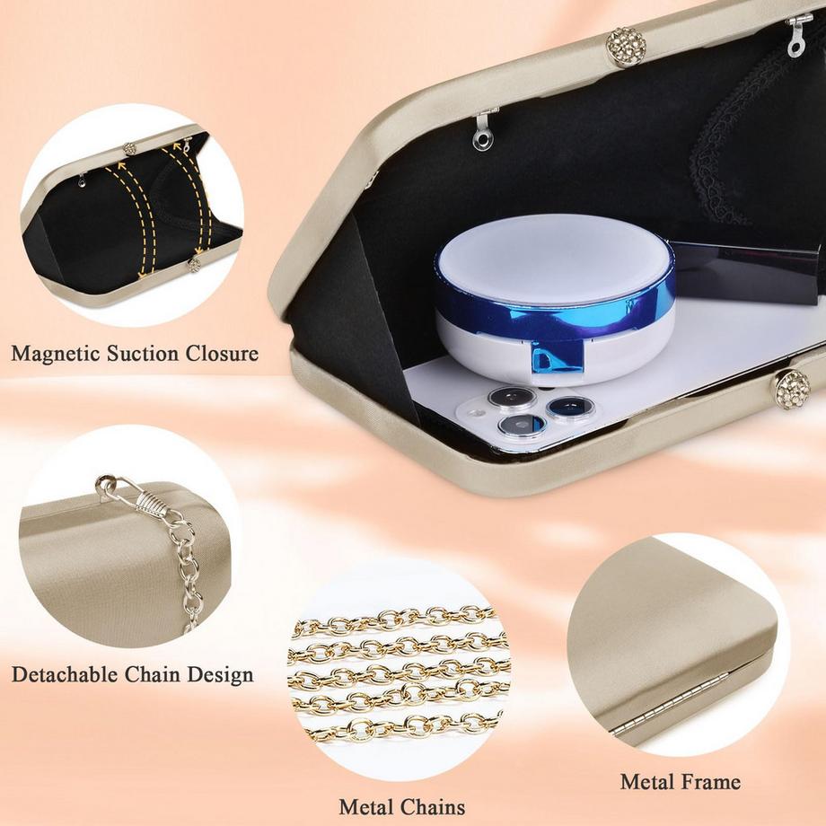 Only-bags.store Élégante Pochette de Soirée en Satin Sac à Main Vintage Sac à Bandoulière Soyeux Rétro  