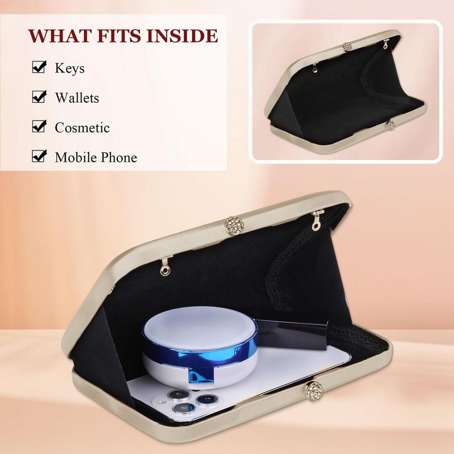 Only-bags.store Élégante Pochette de Soirée en Satin Sac à Main Vintage Sac à Bandoulière Soyeux Rétro  