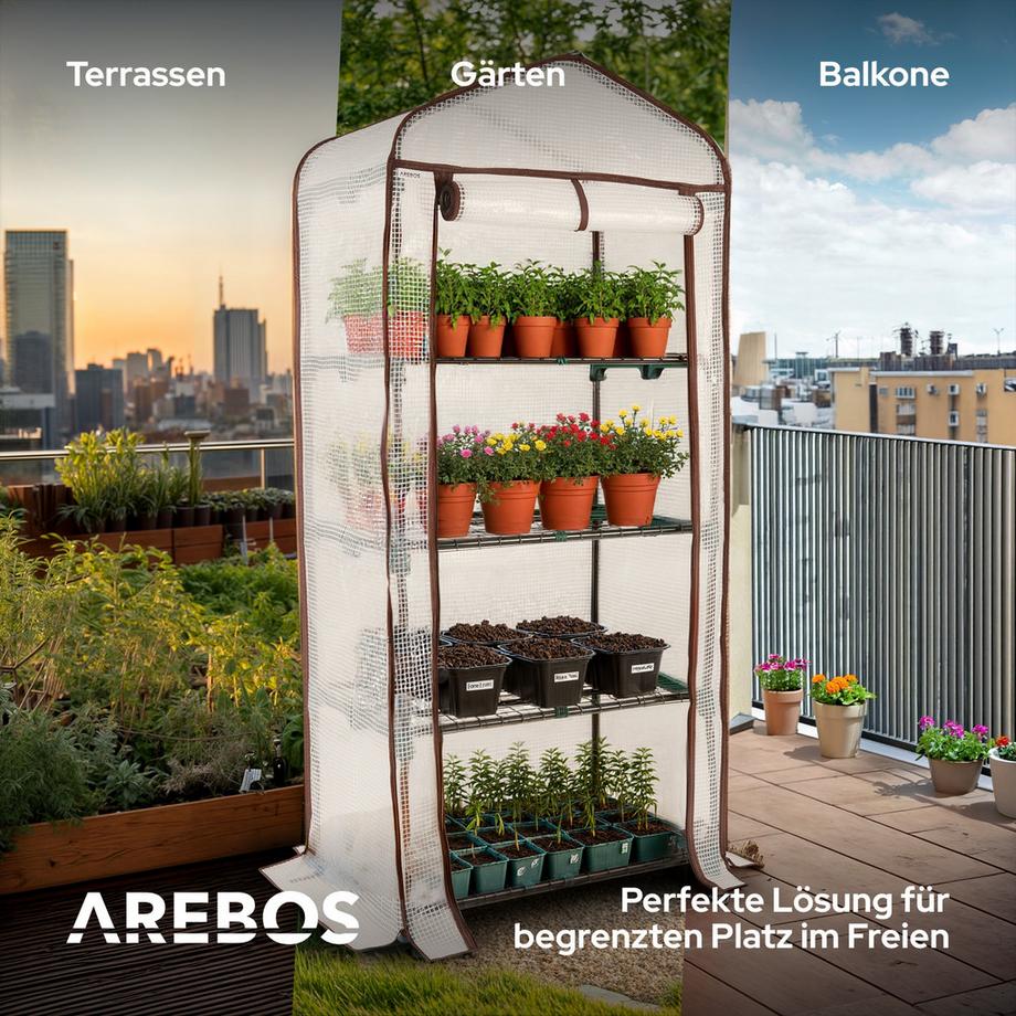 Arebos Serre en film plastique à 4 étages,Serre précoce 70 x 50 x 158cm  