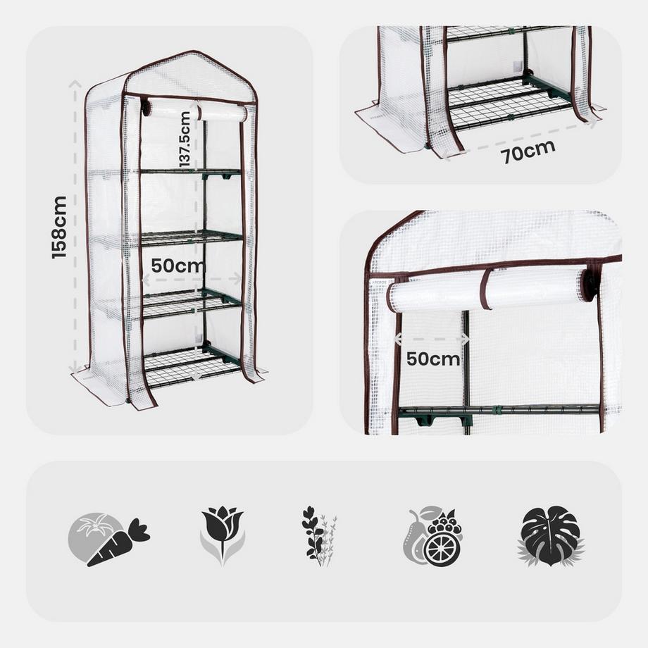 Arebos Serre en film plastique à 4 étages,Serre précoce 70 x 50 x 158cm  