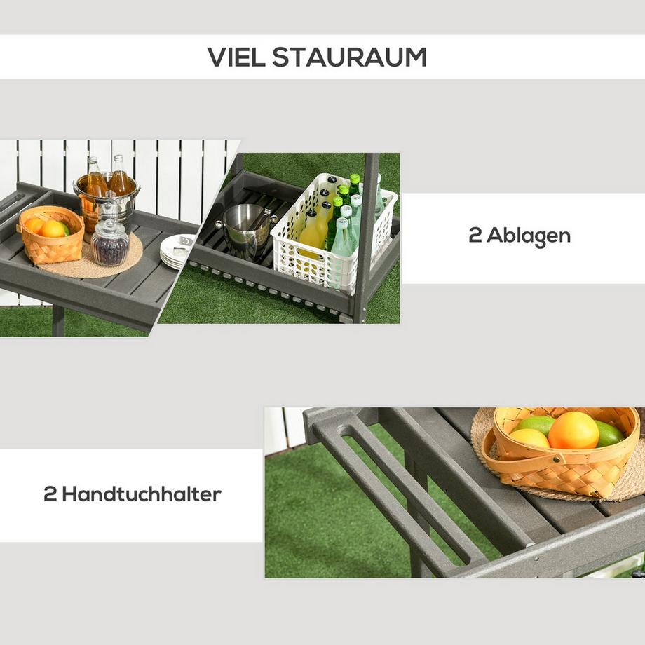 Northio Servierwagen Barbecue Trolley Mit Handtuchhalter, Garten Rollwagen Mit 2 Regalen, Outdoor Multifunktionstisch, 87X50X80Cm  