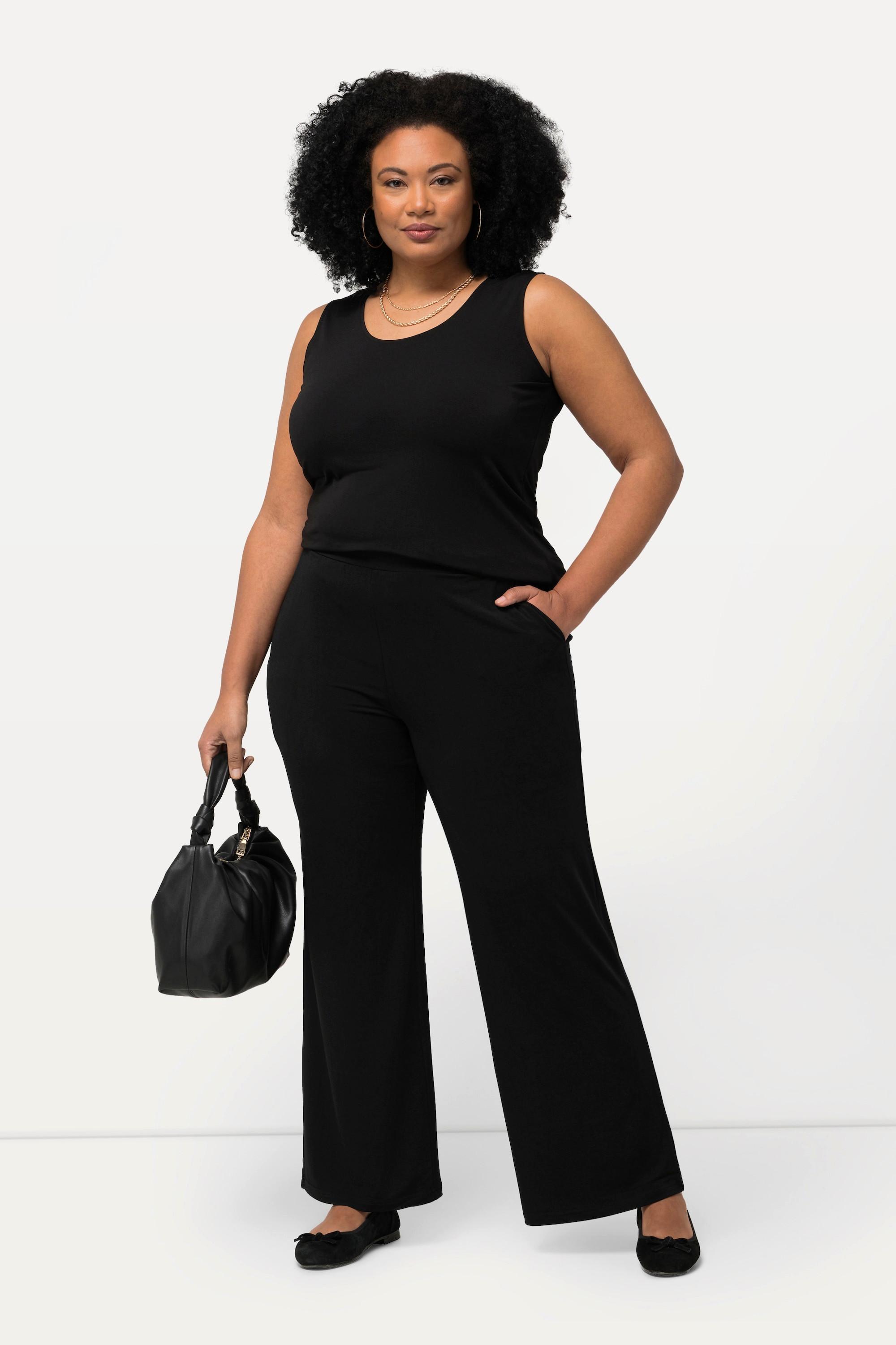 Ulla Popken  Pantalon en jersey, jambe large et taille élastique 