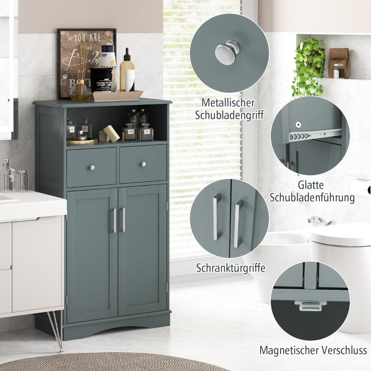 B2X Badezimmerschrank mit 2 Schubladen & 2 Türen & Verstellbare Regalebene Beistellschrank  