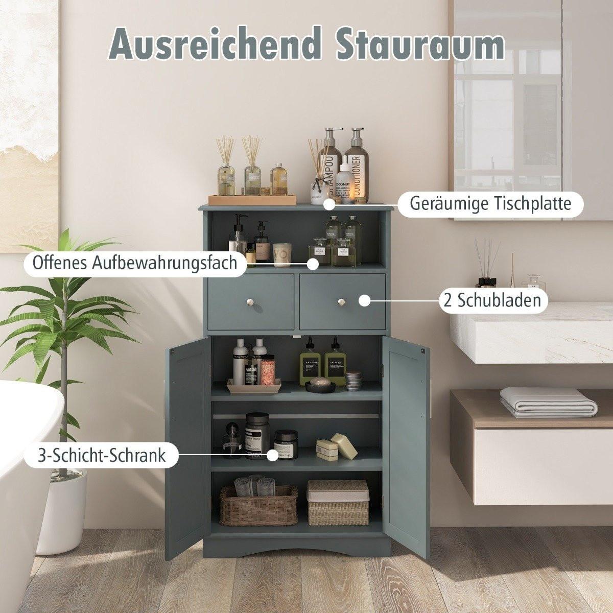 B2X Badezimmerschrank mit 2 Schubladen & 2 Türen & Verstellbare Regalebene Beistellschrank  