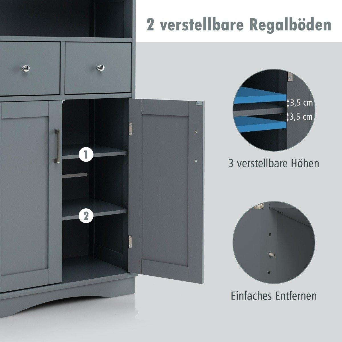 B2X Badezimmerschrank mit 2 Schubladen & 2 Türen & Verstellbare Regalebene Beistellschrank  