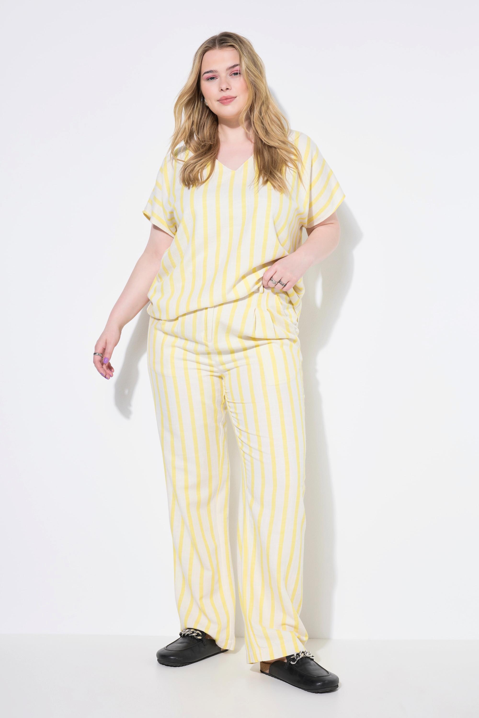 Studio Untold Pantalon Large Taille Haute Rayé Aspect Lin  