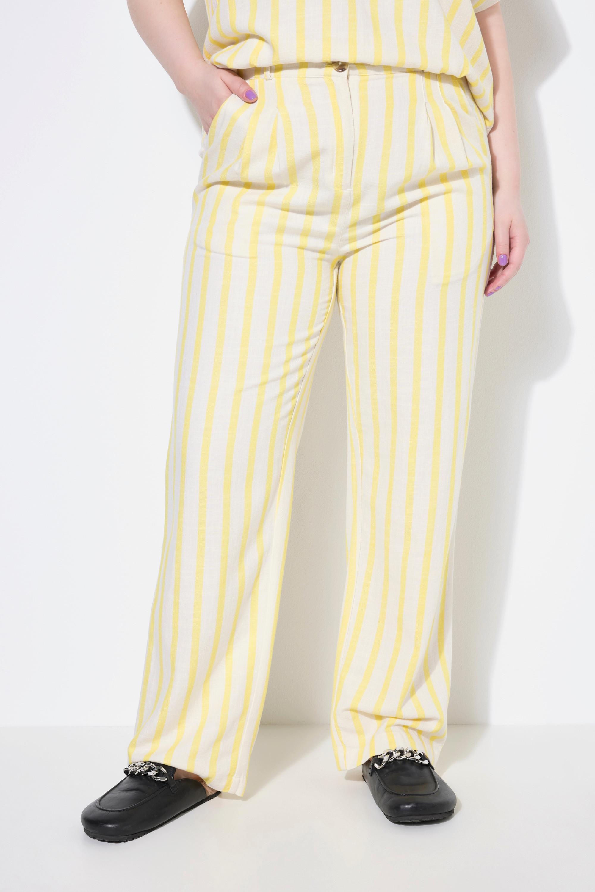 Studio Untold Pantalon Large Taille Haute Rayé Aspect Lin  