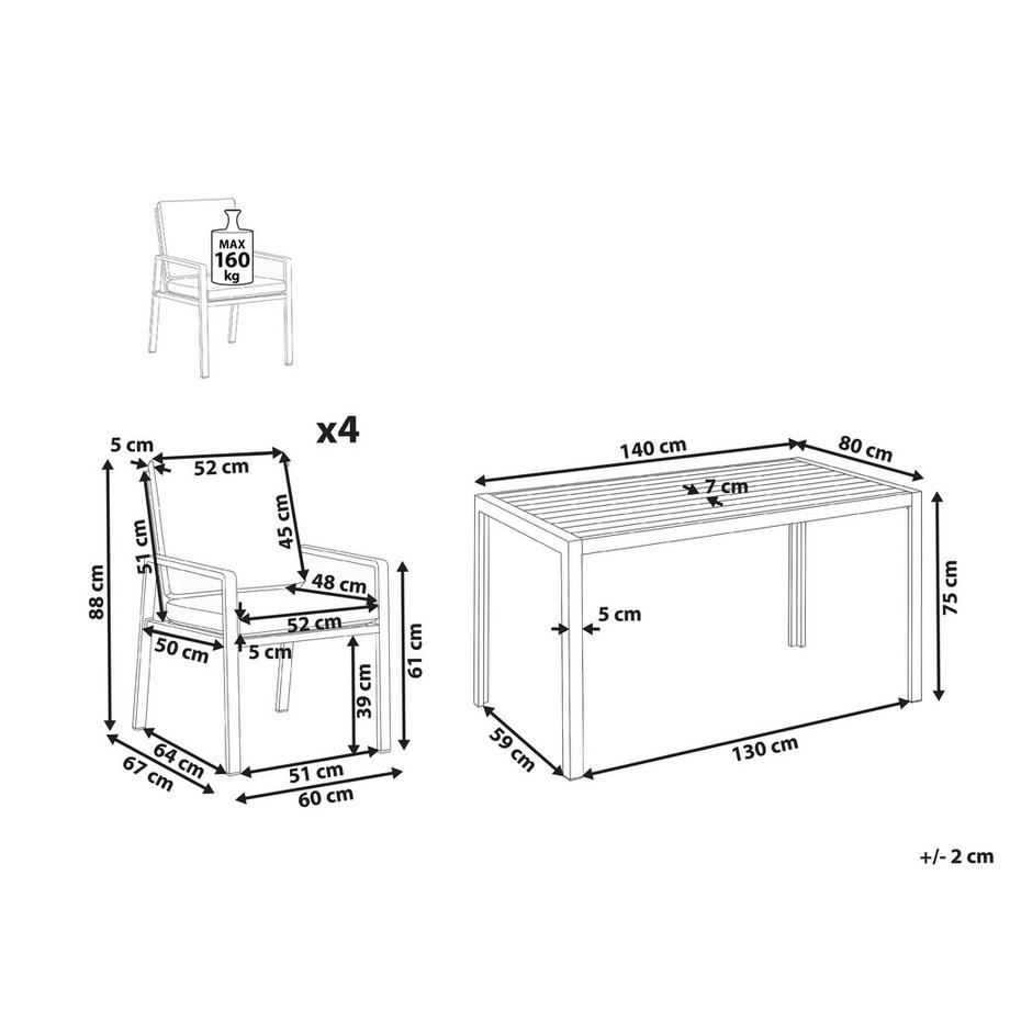 Beliani Set da pranzo per giardino con sedie en Alluminio Scandinavo VISSO  