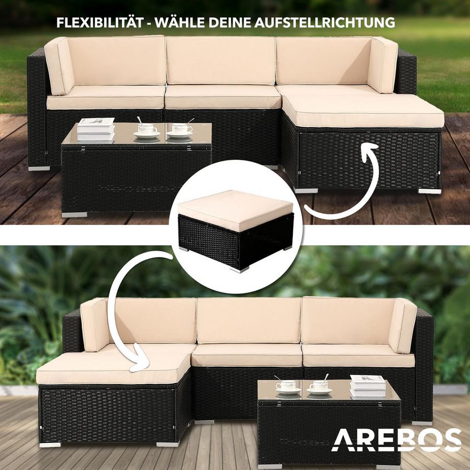 Arebos Mobilier de jardin polyrotin Ensemble d'extérieur Ensemble salon lounge  