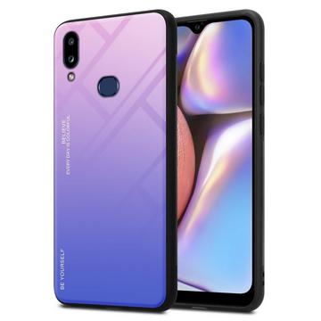 Housse compatible avec Samsung Galaxy A10s / M01s - Coque de protection bicolore en silicone TPU et dos en verre trempé