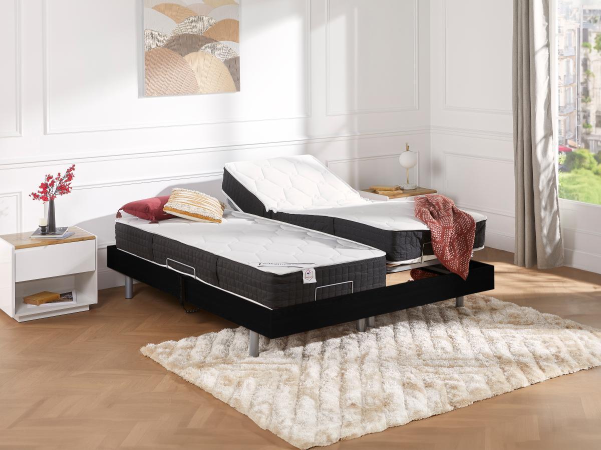 Vente-unique Letto elettrico relax sole sospensioni materasso molle insacchettate e memory motori OKIN 2 Nero PHANES di DREAMEA  