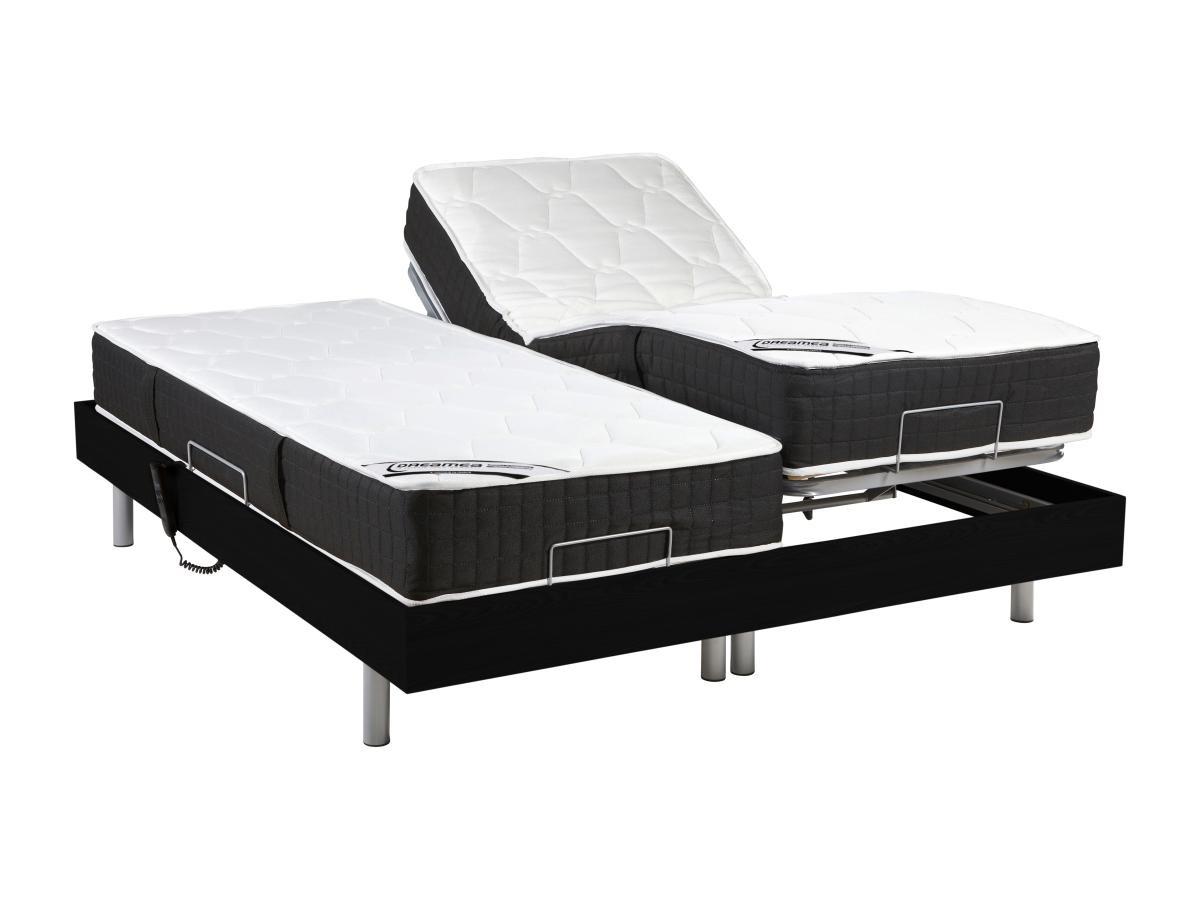 Vente-unique Letto elettrico relax sole sospensioni materasso molle insacchettate e memory motori OKIN 2 Nero PHANES di DREAMEA  