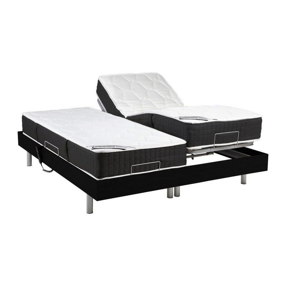 Vente-unique Letto elettrico relax sole sospensioni materasso molle insacchettate e memory motori OKIN 2 Nero PHANES di DREAMEA  