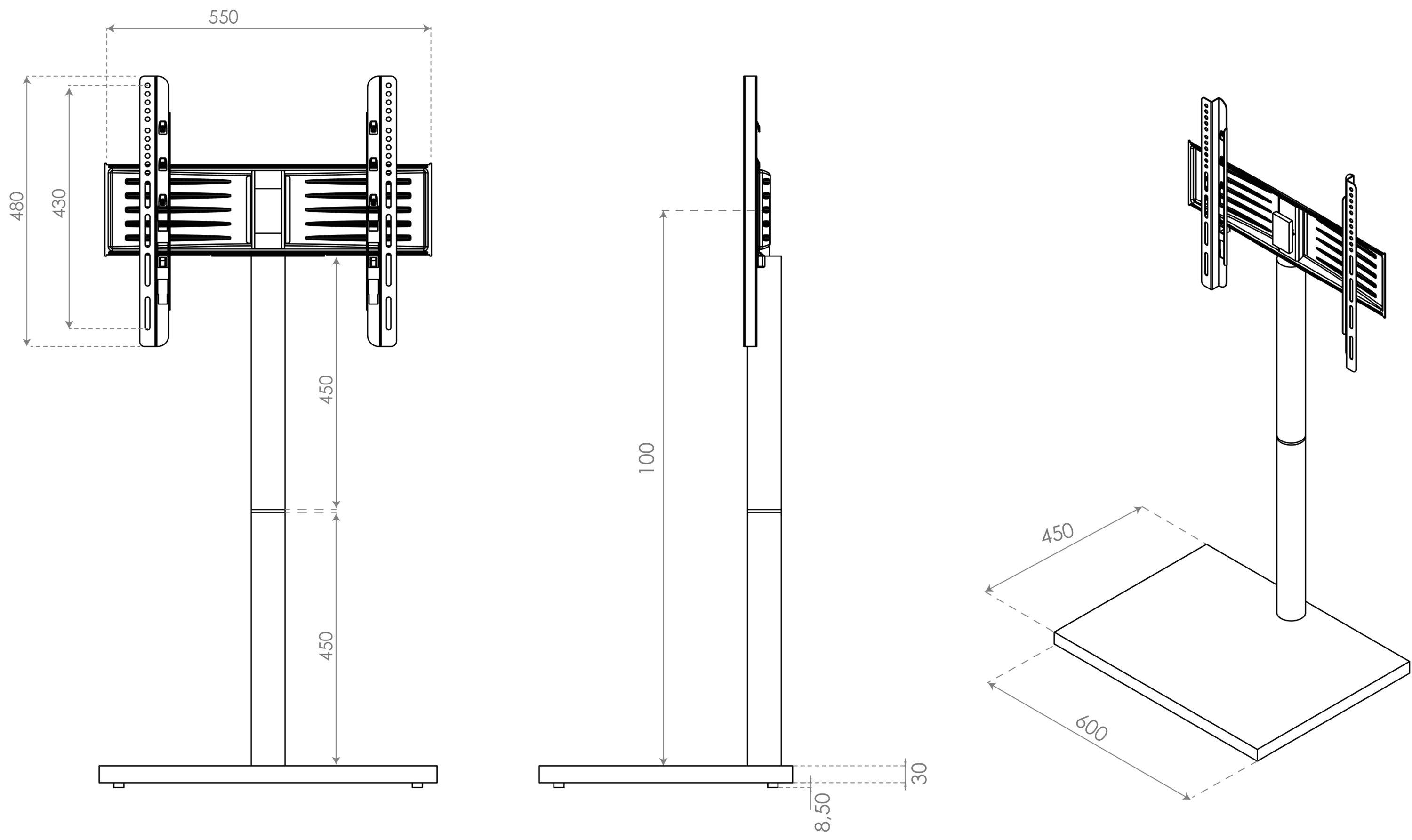 VCM TV Standfuß |Ständer Fernseh Rack | Maße ca. H. 100 x B. 60 x T. 45 cm - Nalano  