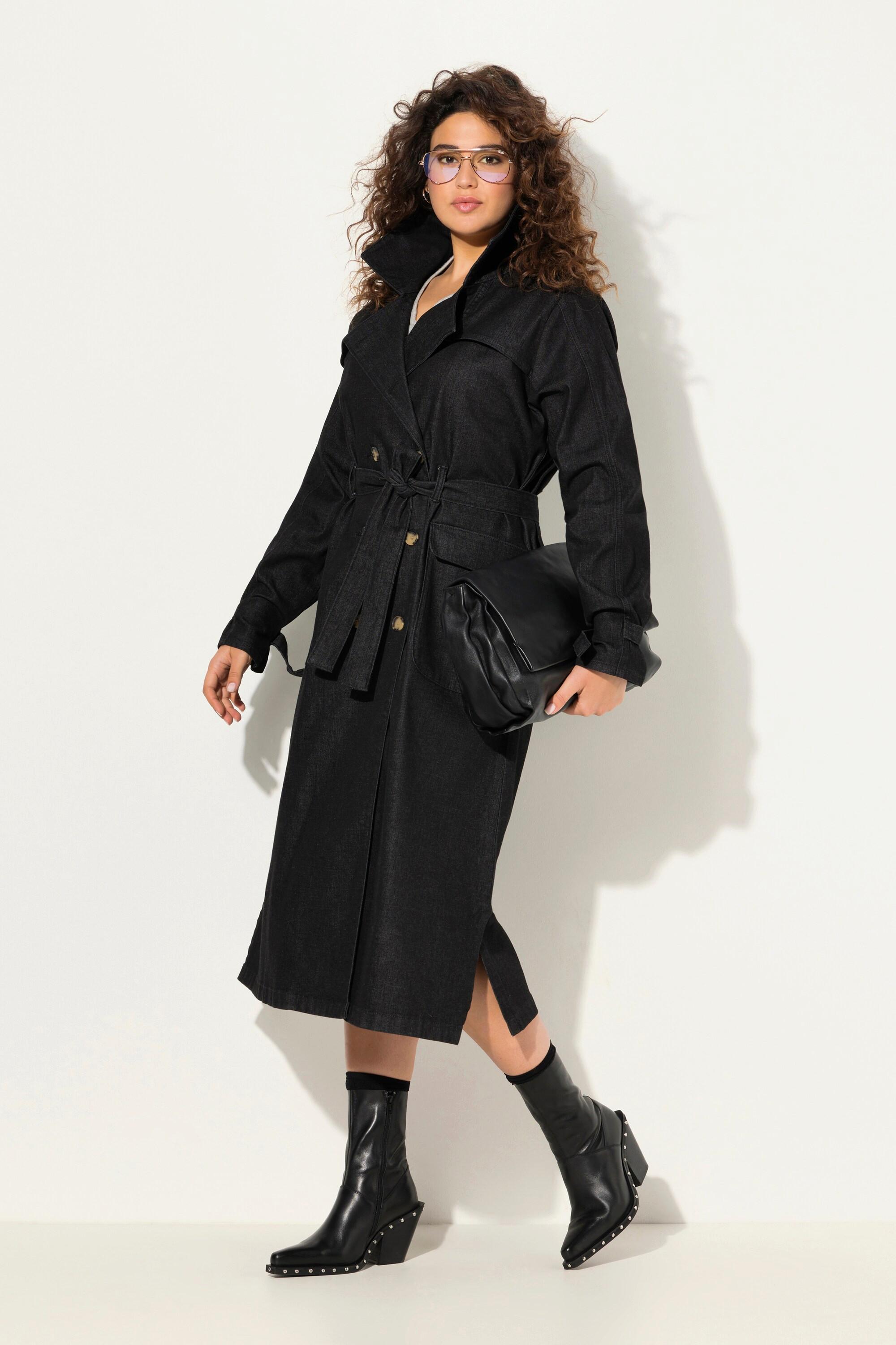 Ulla Popken  Trench di jeans con revers, doppiopetto e look vintage 