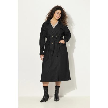 Ulla Popken  Trench-coat en jean, col à revers et double rangée de boutons. Style vintage. 