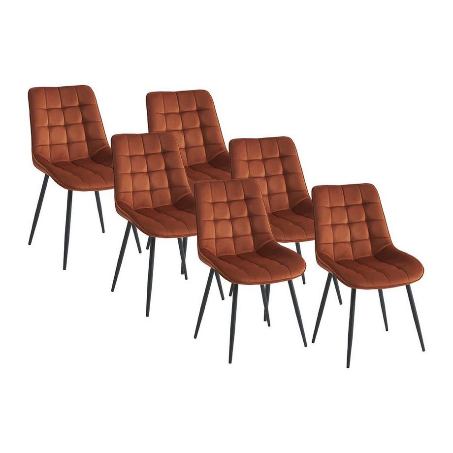 Lot de 6 chaises matelassées - Velours et métal noir - Terracotta - OLLUA