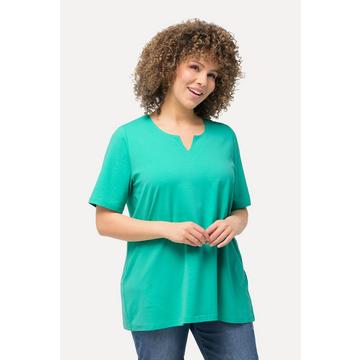 T-shirt à manches courtes, coupe évasée et col rond fendu