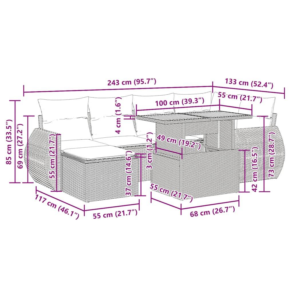 VidaXL Ensemble de canapés de jardin rotin synthétique  
