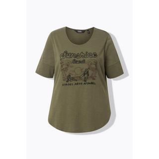 Ulla Popken  T-shirt classica con Sunshine, scollo a girocollo e mezze maniche 