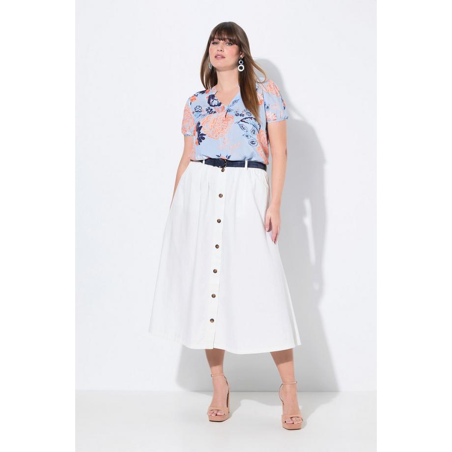 Ulla Popken Gonna di jeans A-Line Bottoni Decorativi Vita Elastica  