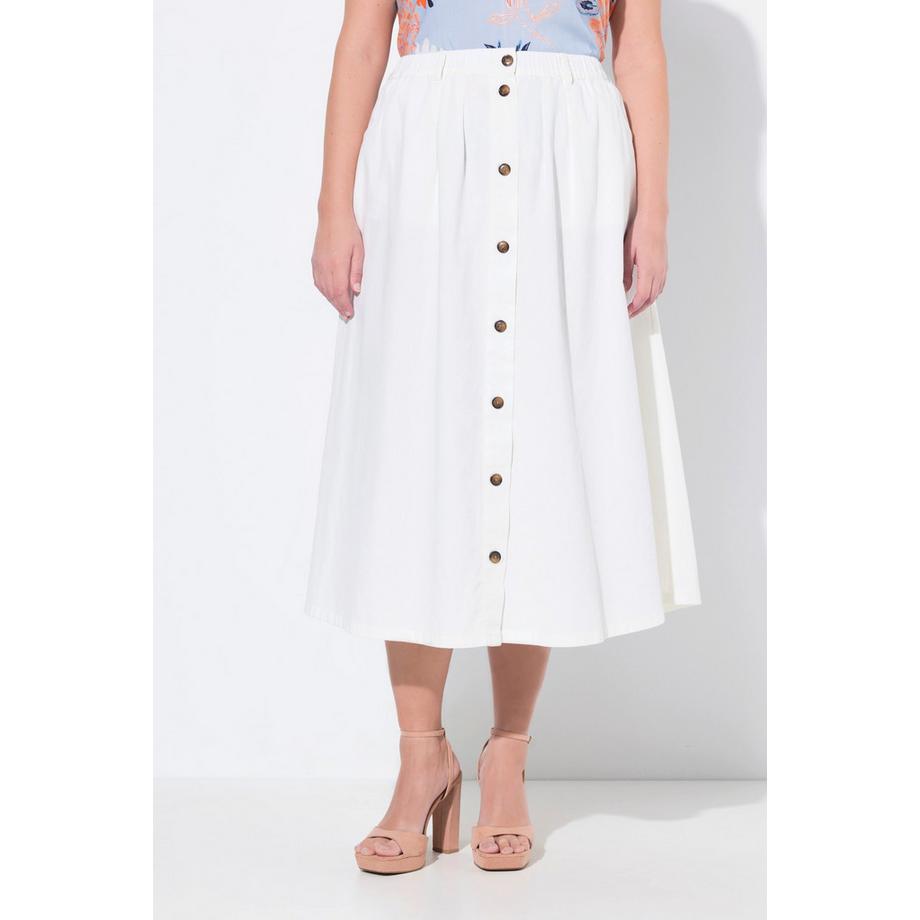 Ulla Popken Gonna di jeans A-Line Bottoni Decorativi Vita Elastica  