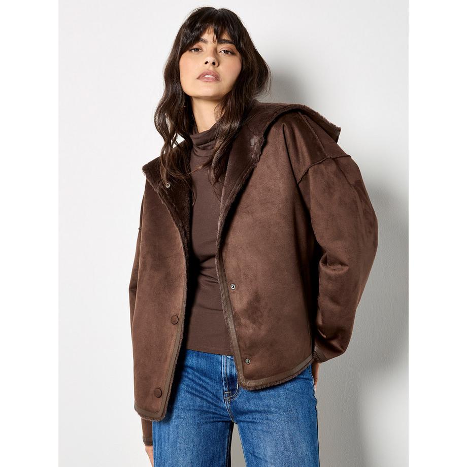 Veste réversible en daim et fausse fourrure