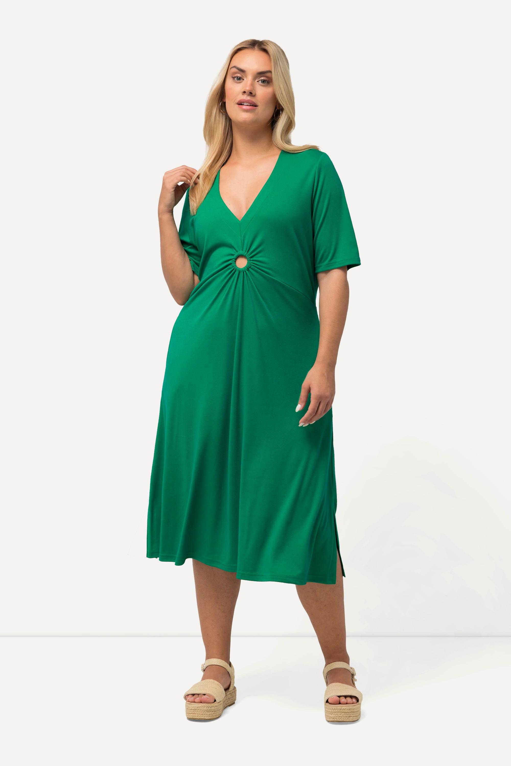 Ulla Popken Robe Midi Jersey Ligne A Col V Manches Courtes  