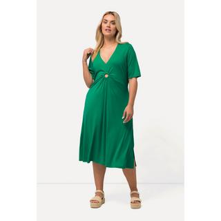 Ulla Popken Robe Midi Jersey Ligne A Col V Manches Courtes  