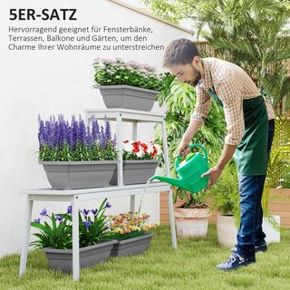 Northio Lot de 5 pots de fleurs en plastique, 59 x 21 x 16 cm, pots de fleurs empilables, résistant aux intempéries, pots pour intérieur et extérieur, gris Aosom  