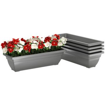 Lot de 5 pots de fleurs en plastique, 59 x 21 x 16 cm, pots de fleurs empilables, résistant aux intempéries, pots pour intérieur et extérieur, gris Aosom