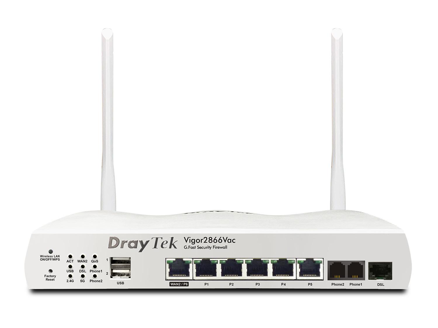 DrayTek  Vigor 2866AX: Gfast Modem-Firewall router wireless Gigabit Ethernet Dual-band (2.4 GHz/5 GHz) Grigio 