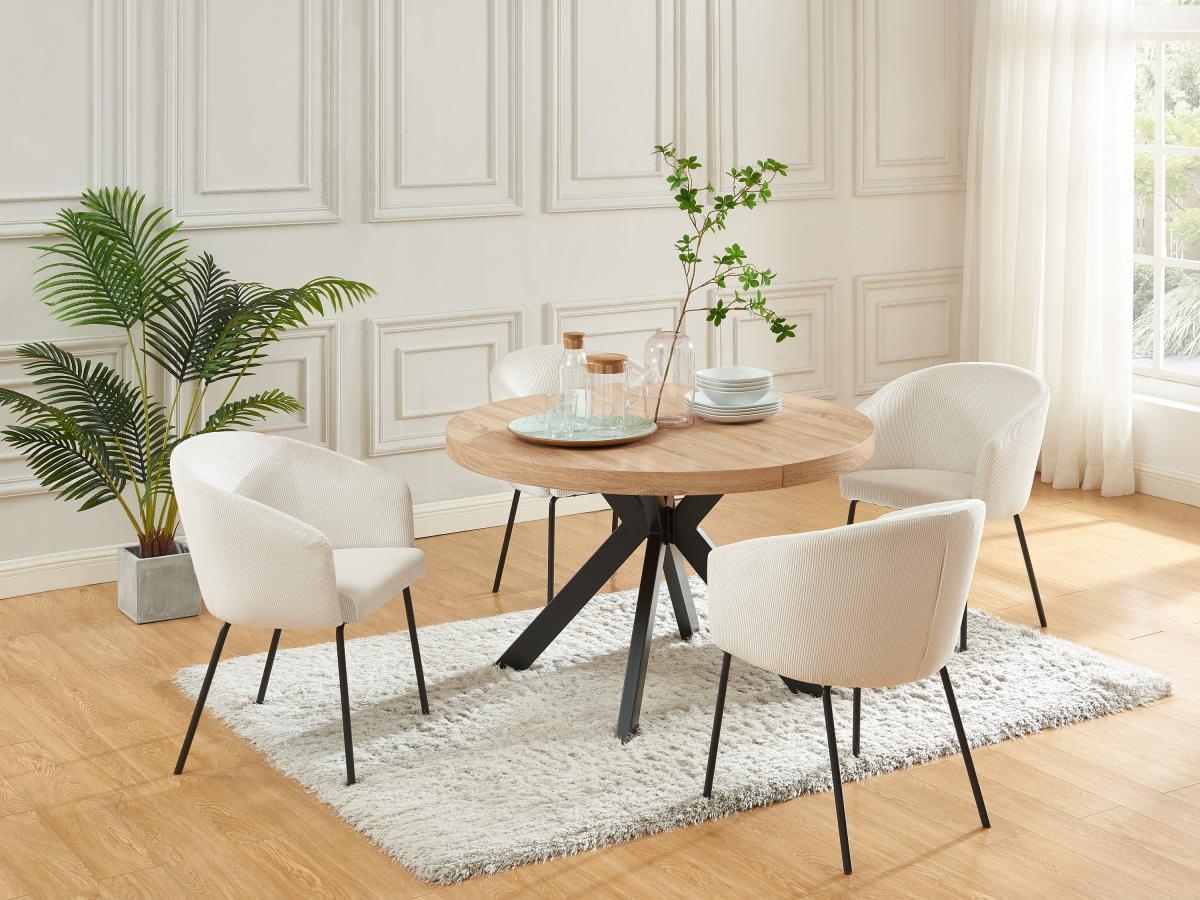 Vente-unique Table à manger extensible 4 à 8 personnes en MDF et acier - Naturel clair et noir - KOMONI  