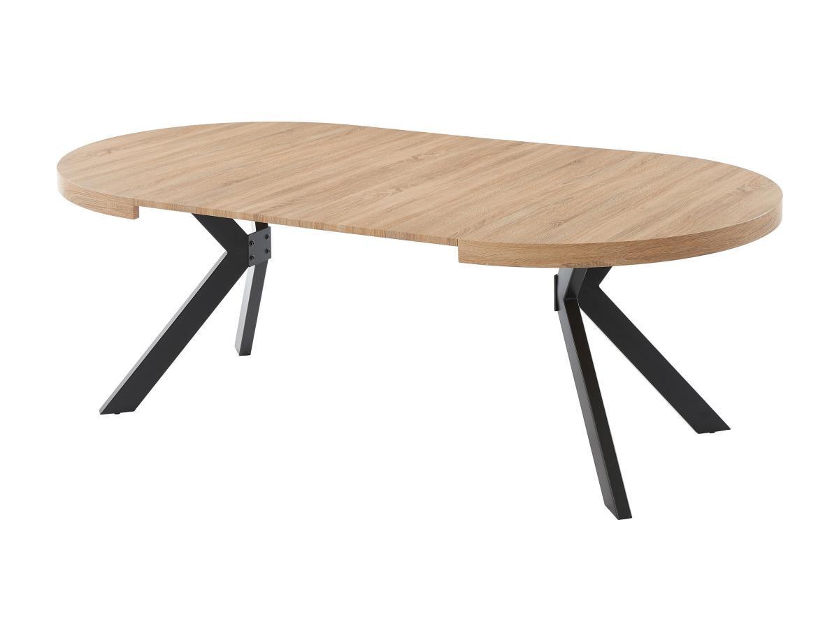 Vente-unique Table à manger extensible 4 à 8 personnes en MDF et acier - Naturel clair et noir - KOMONI  